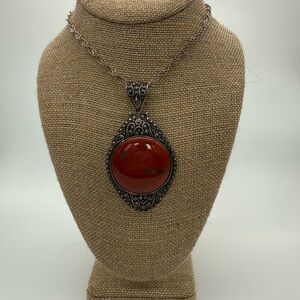 Vintage-Inspired .925 stamped Silver and Red Necklace